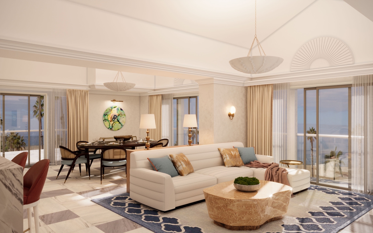 interior view of the Presidential Suite living and dining areas