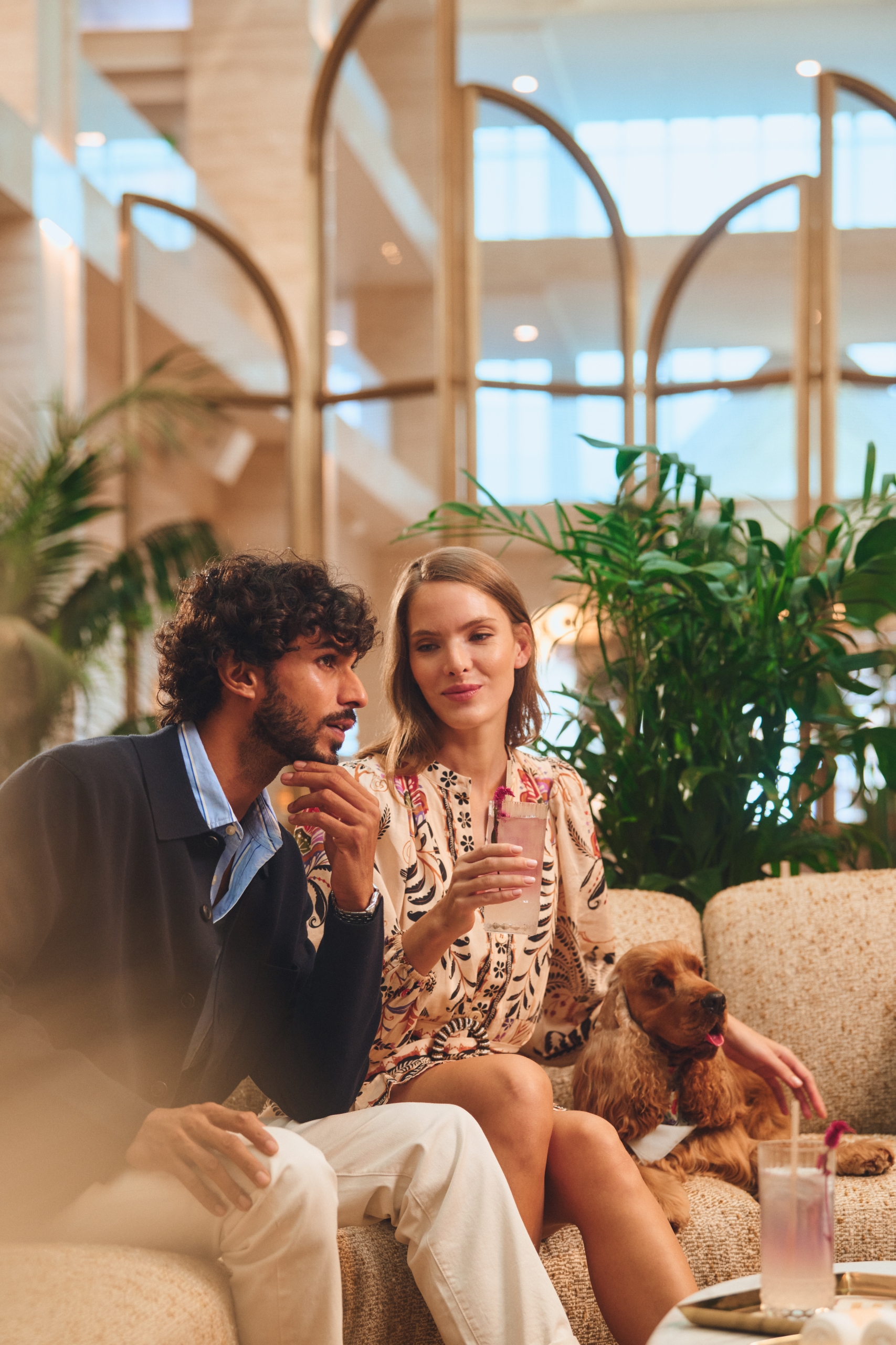 People in lobby dinning