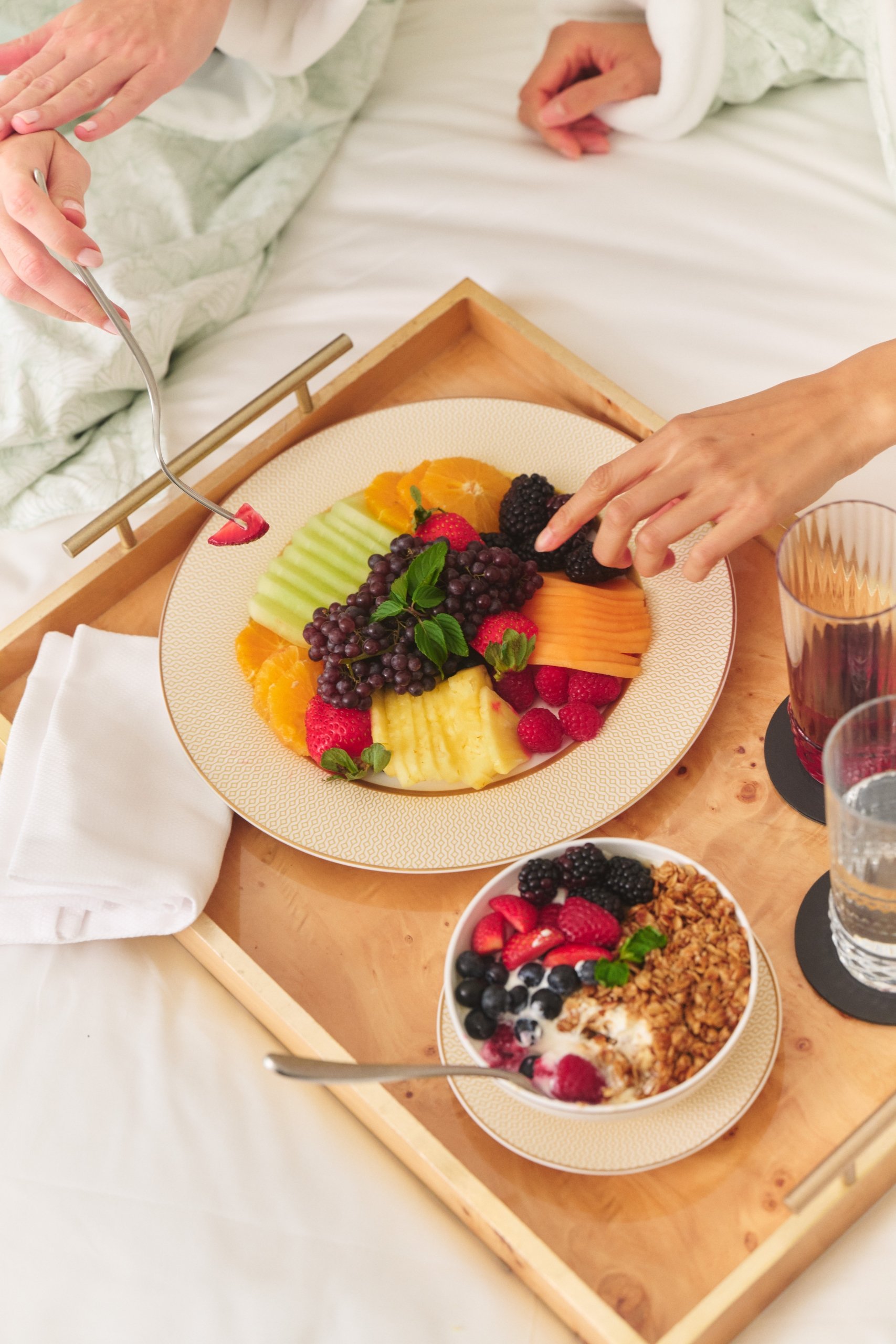 Fruit platter and yogurt parfait