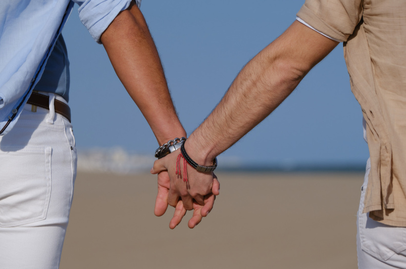 a male couple holding hands